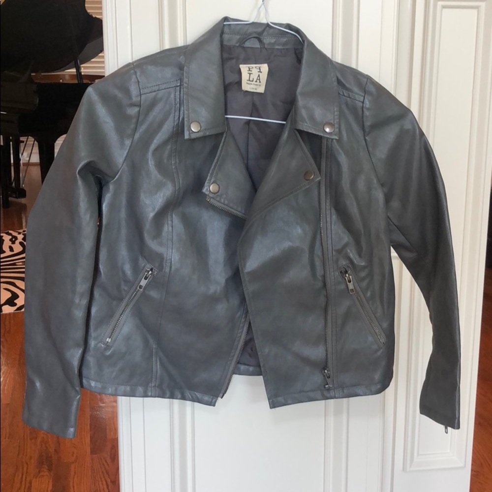 PPLA Grey Faux Leather Zipper Jacket
